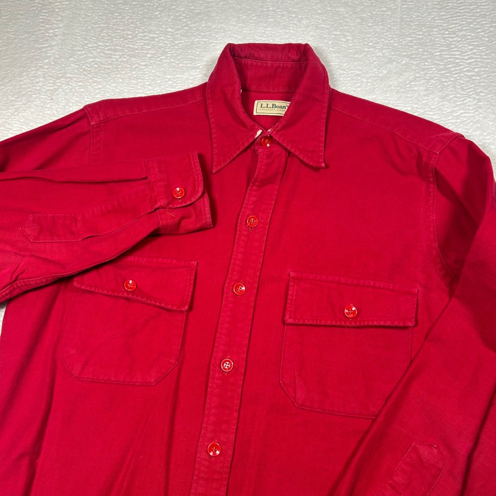 Vintage LL Bean Chamois Cloth Shirt Freeport Maine 90's Mens 15.5 Long Sleeve M